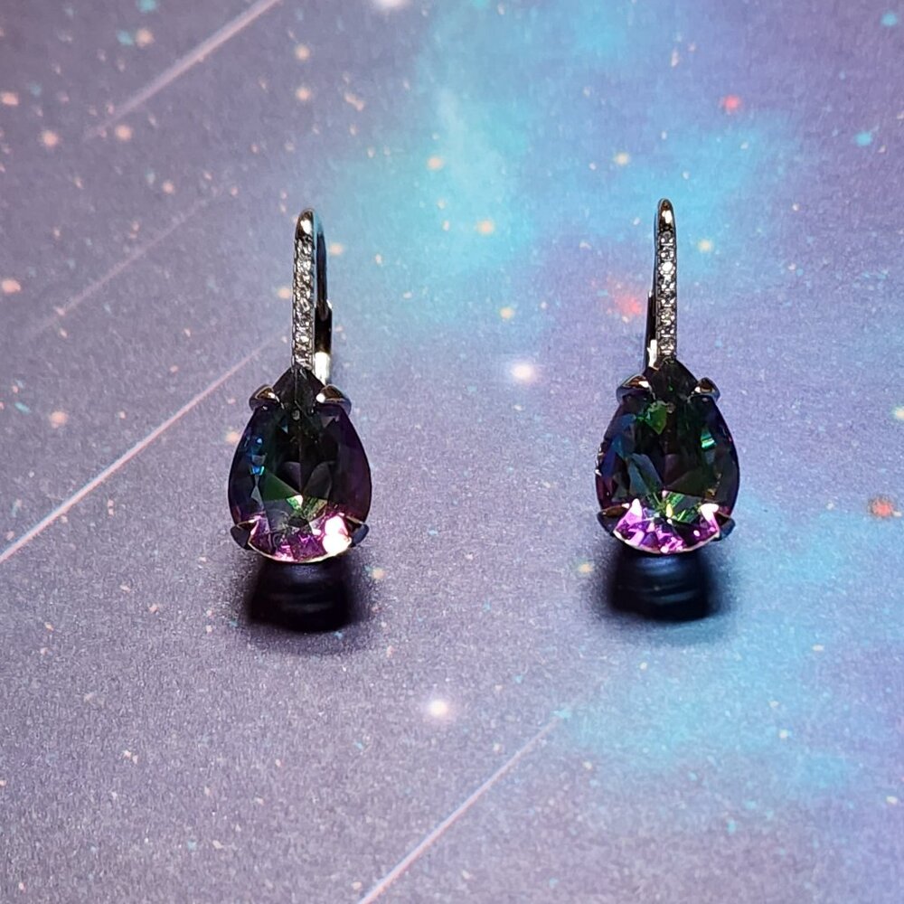 FZN Sterling Silver CZ Lever Back Earrings teardrop morganite/clear CZ NWOT